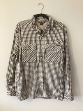 Exofficio Men’s Gray and White Plaid Button-Down Shirt Resort